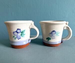 Vintage Wayne Village Pottery Blueberry Mugs - Handmade Maine Clay Set of 2 3"